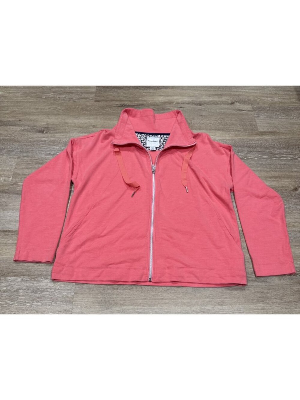 Tommy Bahama Womens Large Full Zip Mock Shirt Jacket Pink Cotton Stretch Aruba